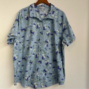 Woman within Perfect short sleeve shirt Plus size 3X Blue Floral Cotton Comfy‎